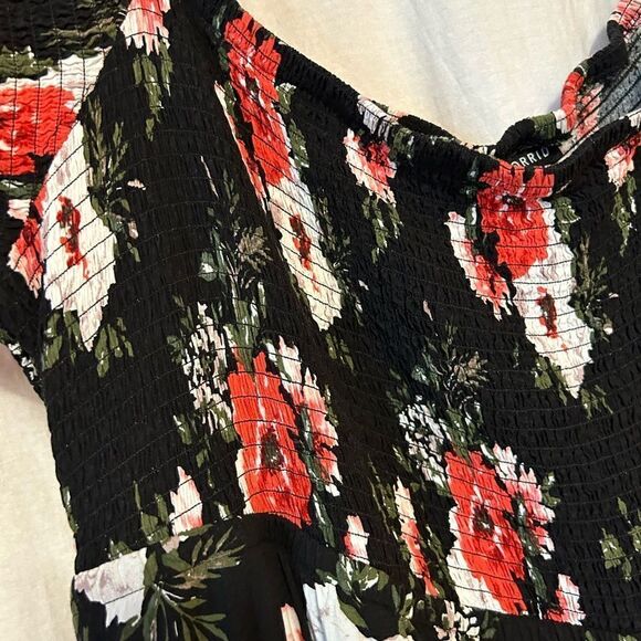Torrid size 5 rose red black dress elastic top sleeve ruffled off should… - Picture 2 of 6